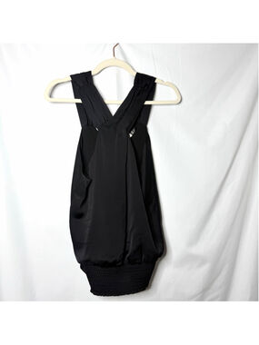 Ramy Brook Black Satin Halter Tie Back Blouse Medium